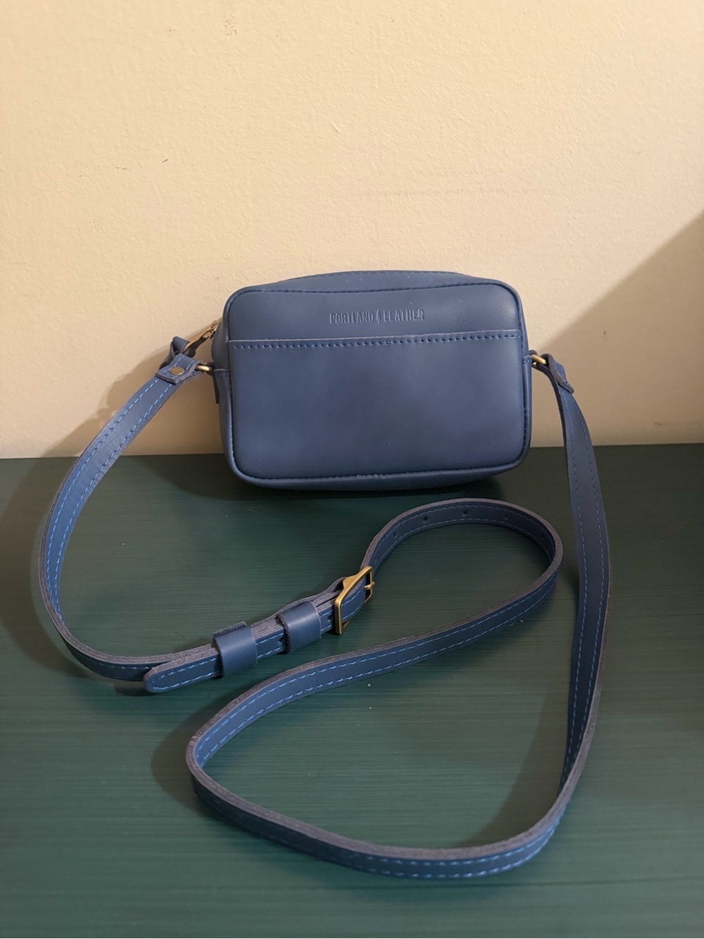 Portland Leather Indigo Blue Small Camera Crossbody Bag